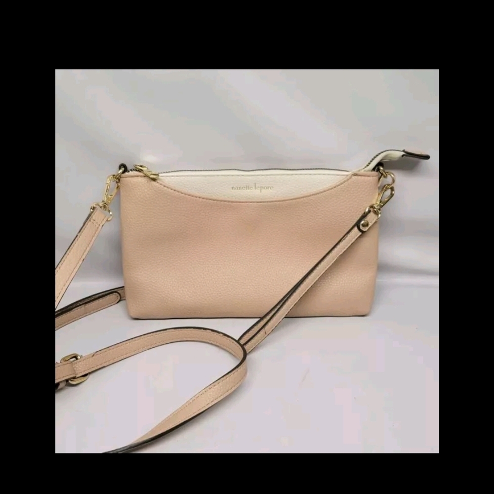 Nanette Lepore Pink/Ivory pebble grain Crossbody Bag, soft pastel, feminine